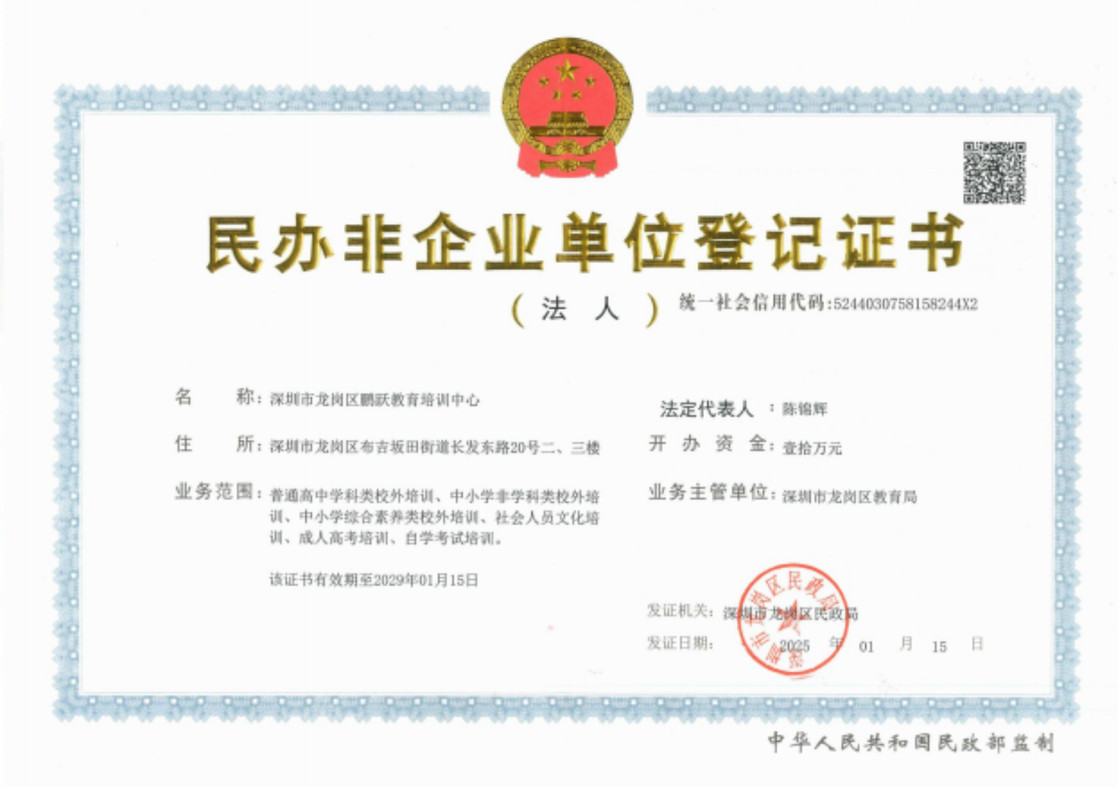 民办非企业单位登记证书
